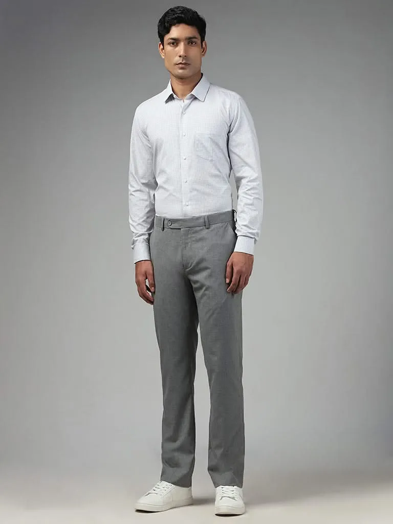 WES Formals Checked Grey Cotton Slim-Fit Shirt