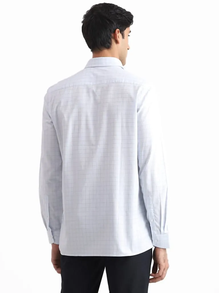 WES Formals Checked Slim-Fit Blue Cotton Shirt