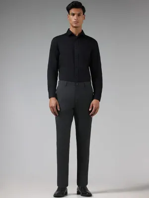 WES Formals Checked Slim Fit Grey Trousers