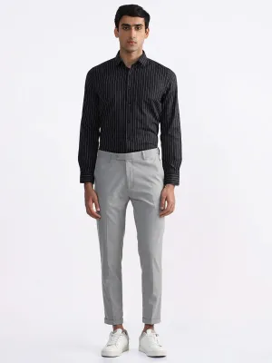 WES Formals Checked Slim-Fit Mid-Rise Light Grey Trousers