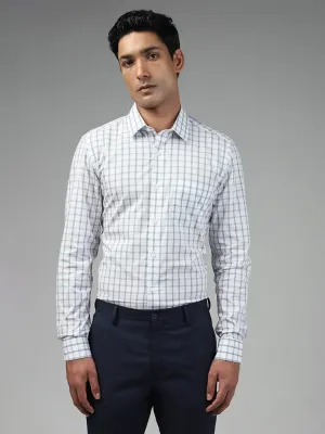 WES Formals Checked White Cotton Slim-Fit Shirt