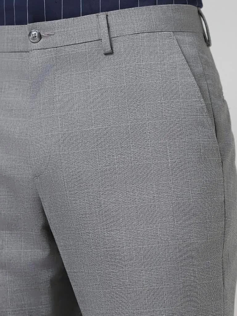 WES Formals Grey Checked Slim Fit Trousers