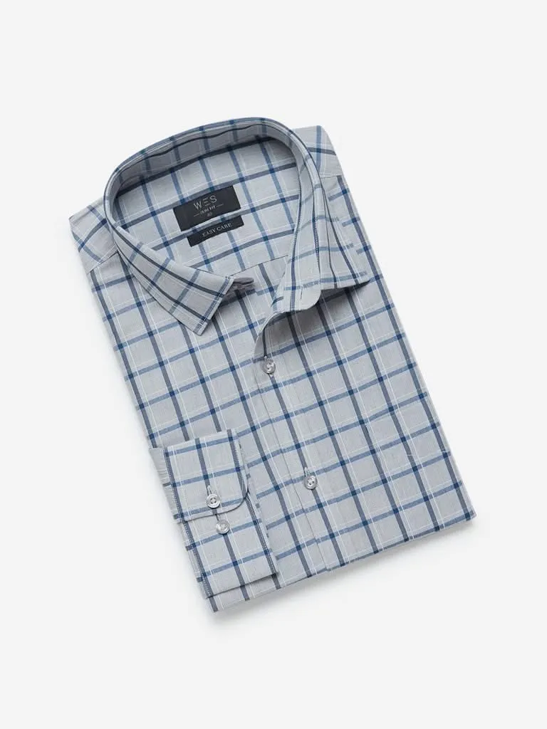 WES Formals Grey Checkered Slim-Fit Shirt