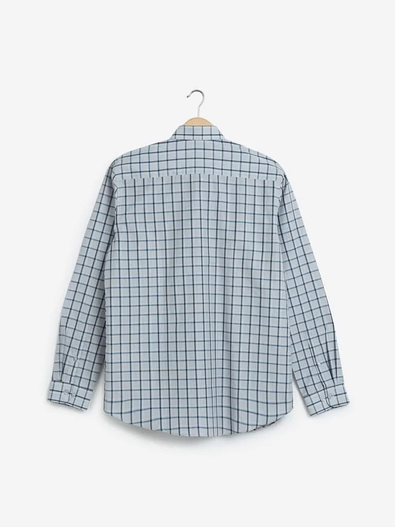 WES Formals Grey Checkered Slim-Fit Shirt