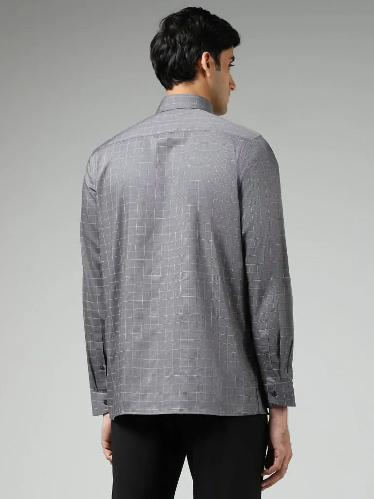 WES Formals Grey Graph Checked Cotton Relaxed-Fit Shirt