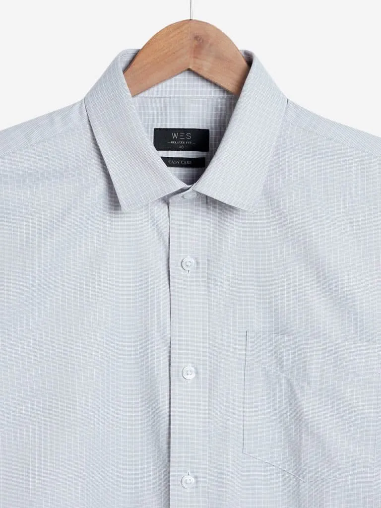 WES Formals Grey Relaxed-Fit Checkered Shirt