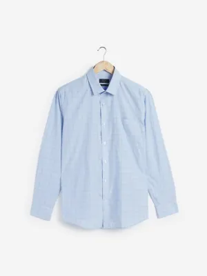 WES Formals Light Blue Checked Relaxed Fit Shirt