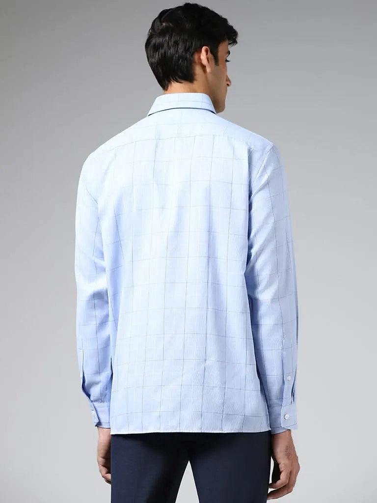 WES Formals Light Blue Checked Slim-Fit Shirt