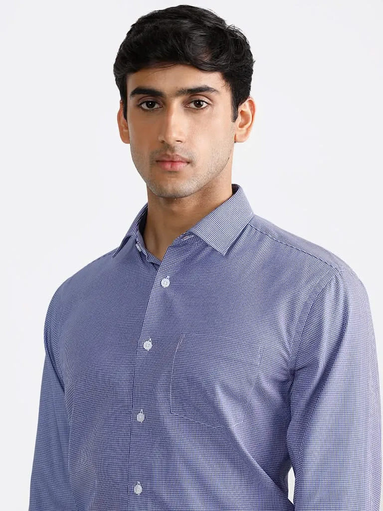 WES Formals Navy Checked Relaxed-Fit Shirt