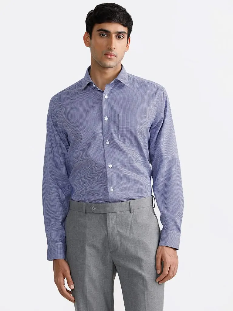 WES Formals Navy Checked Relaxed-Fit Shirt