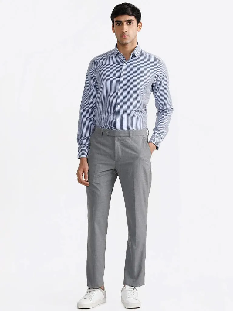 WES Formals Navy Striped Slim-Fit Shirt