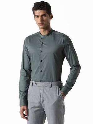 WES Formals Plain Dark Sage Cotton Blend Ultra-Slim Fit Shirt