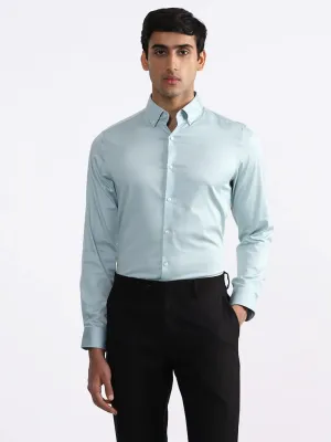 WES Formals Solid Sage Slim-Fit Shirt