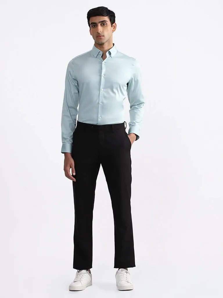 WES Formals Solid Sage Slim-Fit Shirt