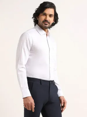 WES Formals White Checked Cotton Slim Fit Shirt