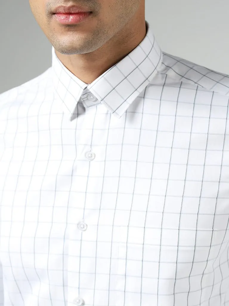 WES Formals White Checked Slim Fit Shirt