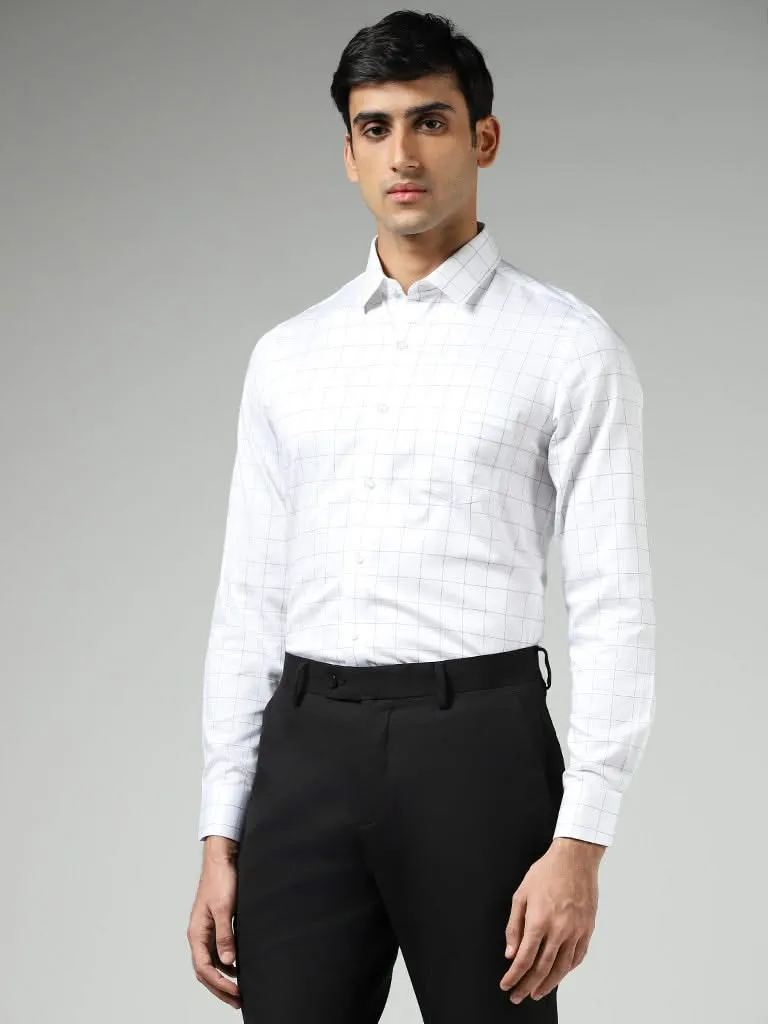 WES Formals White Graph Checked Cotton Slim Fit Shirt