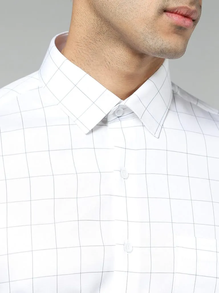 WES Formals White Graph Checked Cotton Slim Fit Shirt