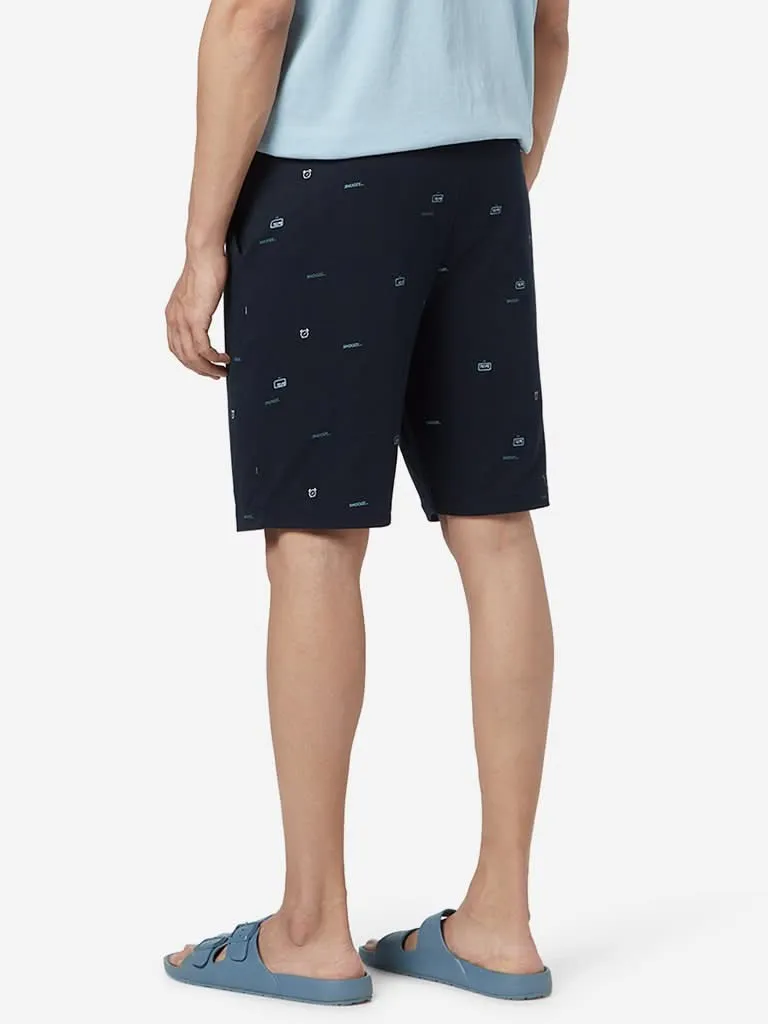 WES Lounge Navy Relaxed-Fit Printed Shorts