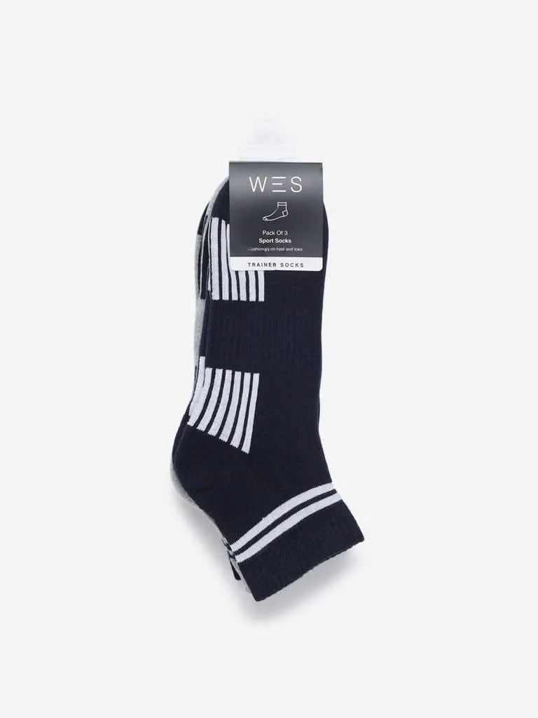 WES Lounge Navy Trainer Socks Set of Three