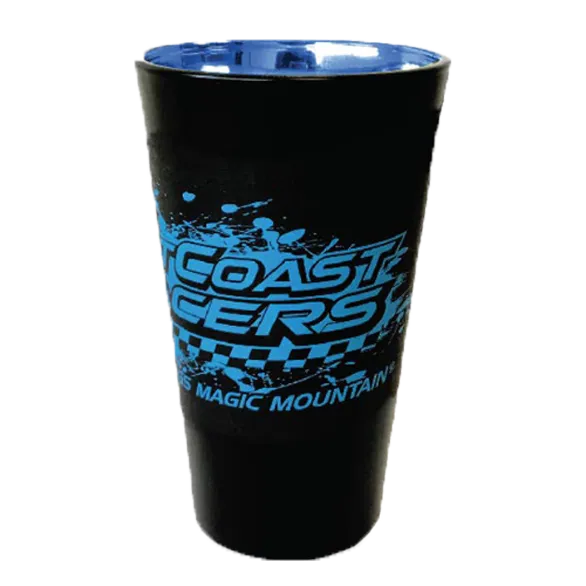 WEST COAST RACERS MATTE BLACK PINT GLASS (SIX FLAGS MAGIC MOUNTAIN)