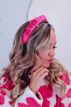 Western Bling Knotted Headband - Neon Pink