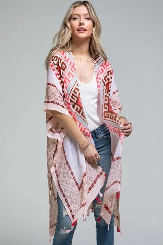 Western Bohemian Pink Print Kimono