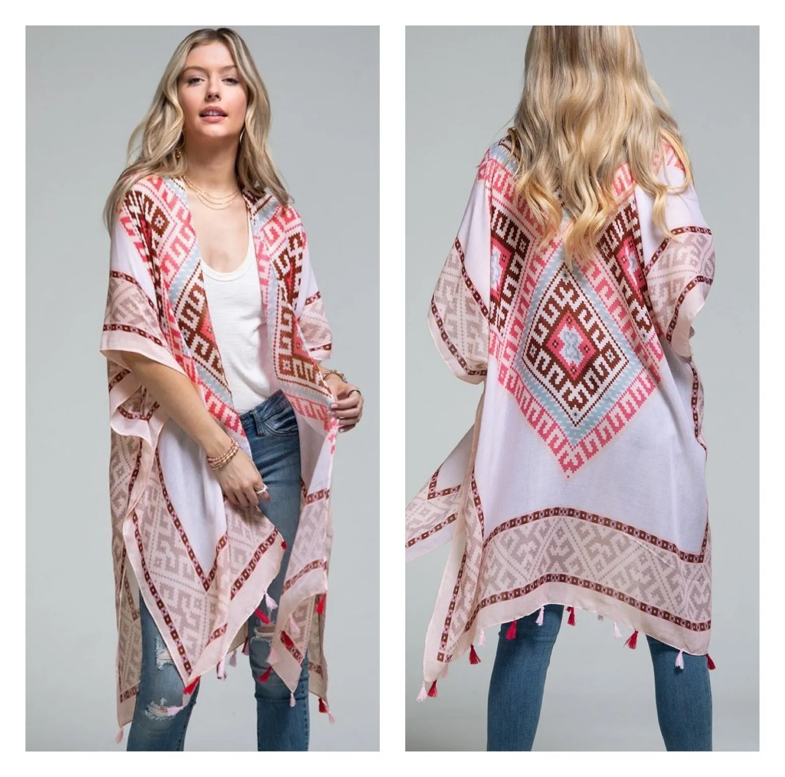 Western Bohemian Pink Print Kimono