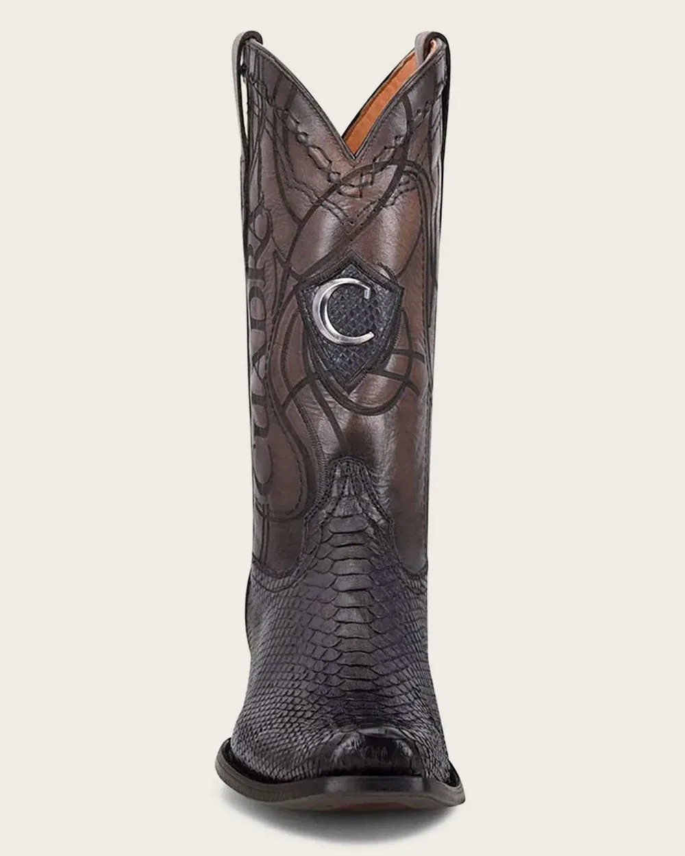 Western engraved black exotic boot