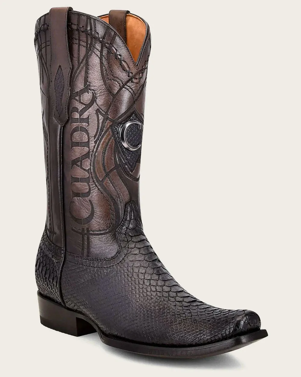 Western engraved black exotic boot