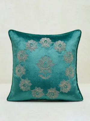 Westside Home Dark Green Lotus Embroidered Cushion Cover