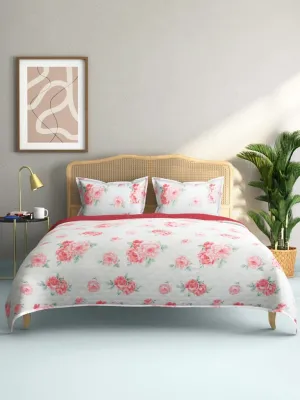 Westside Home Pink Floral Design 144TC Double Blanket With Two Pillowcases