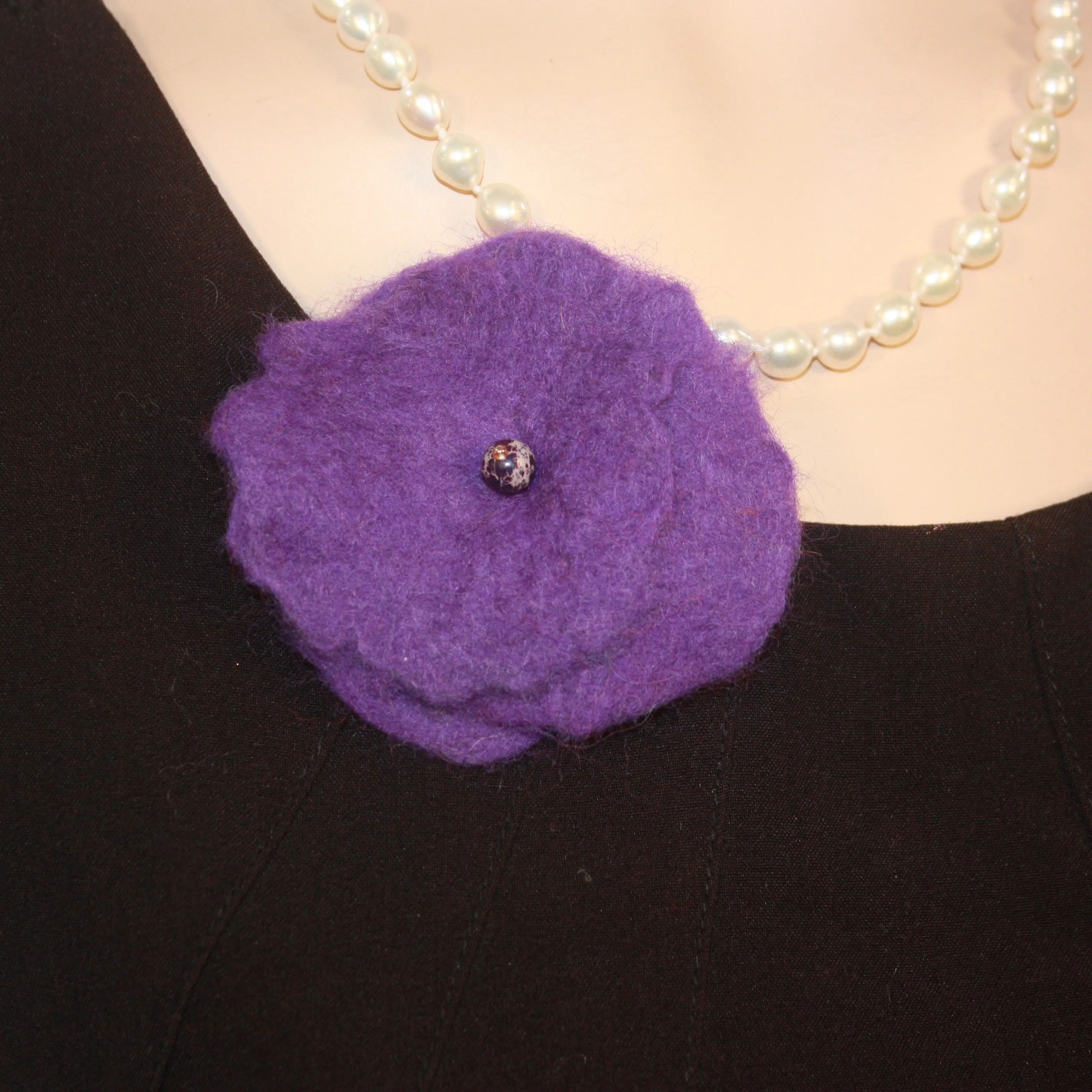 Wet felted flower brooch