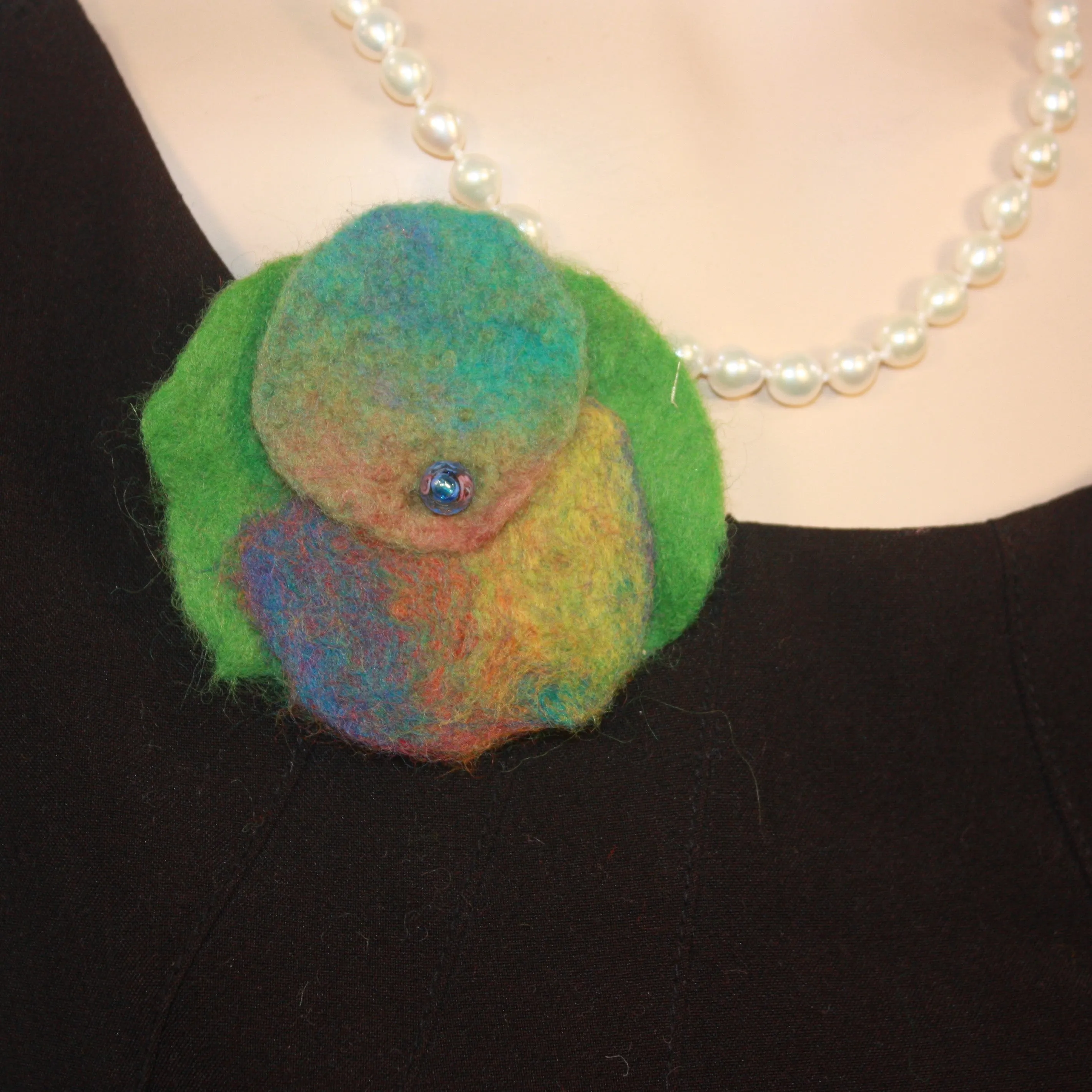 Wet felted flower brooch