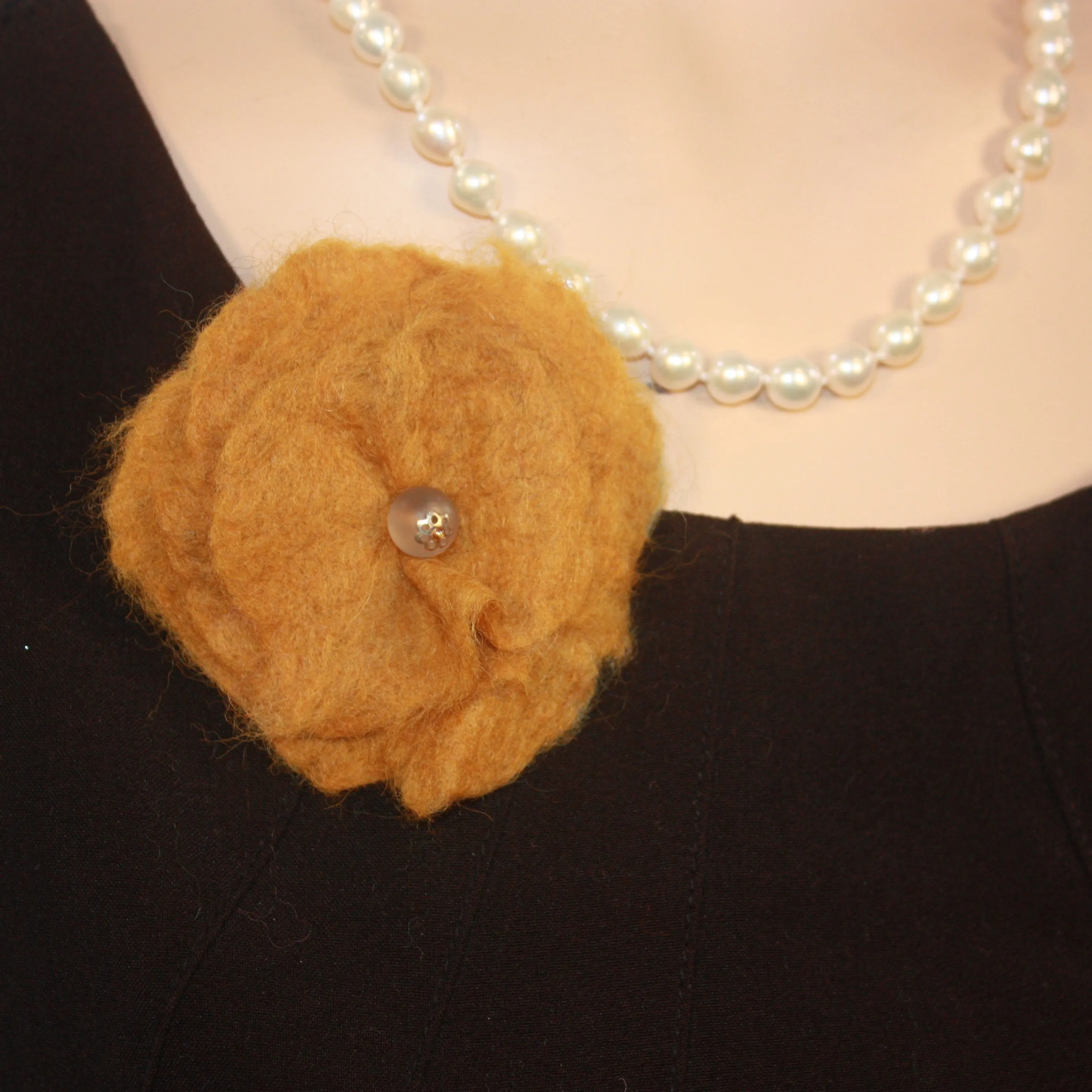 Wet felted flower brooch