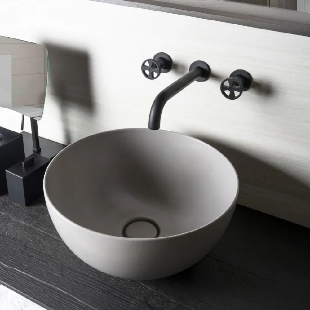 Wheel handles, matt black 3-hole concealed basin mixer