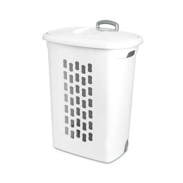 Wheeled Laundry Hamper Plastic, White, Set of 2