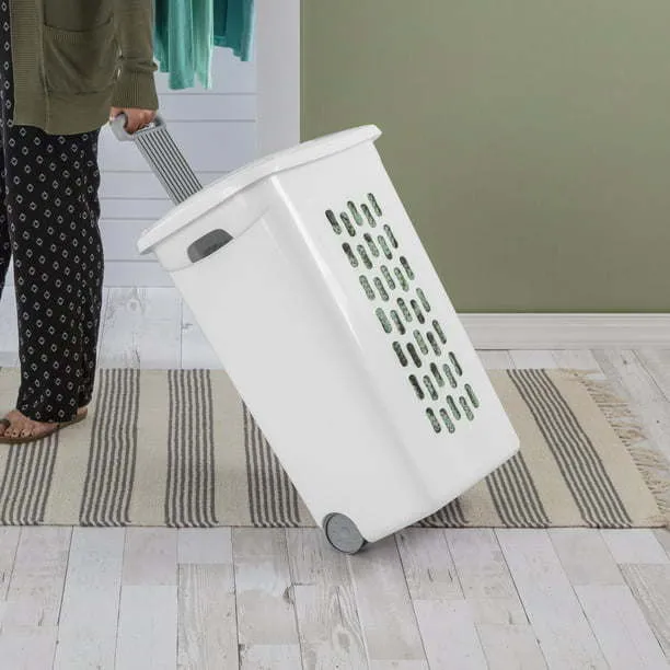 Wheeled Laundry Hamper Plastic, White, Set of 2