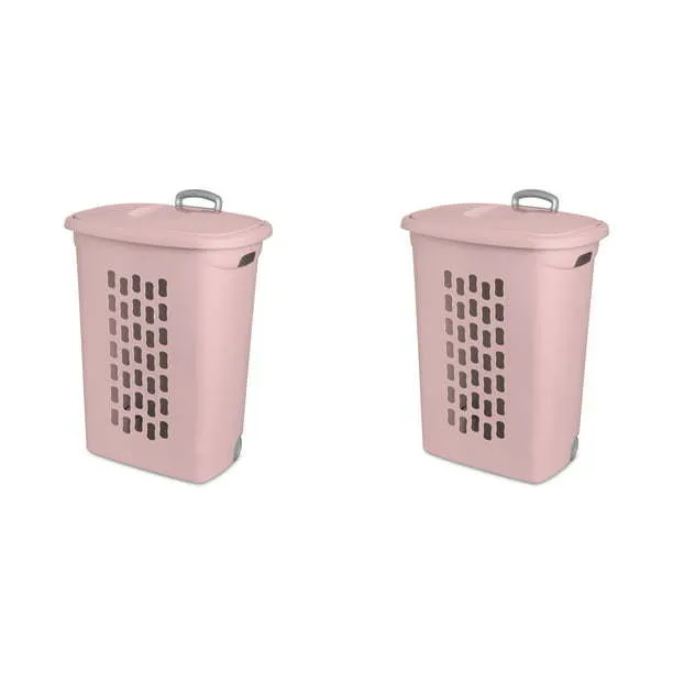 Wheeled Laundry Hamper Plastic, White, Set of 2