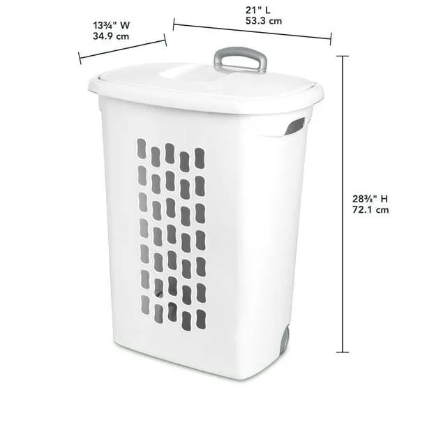 Wheeled Laundry Hamper Plastic, White, Set of 2