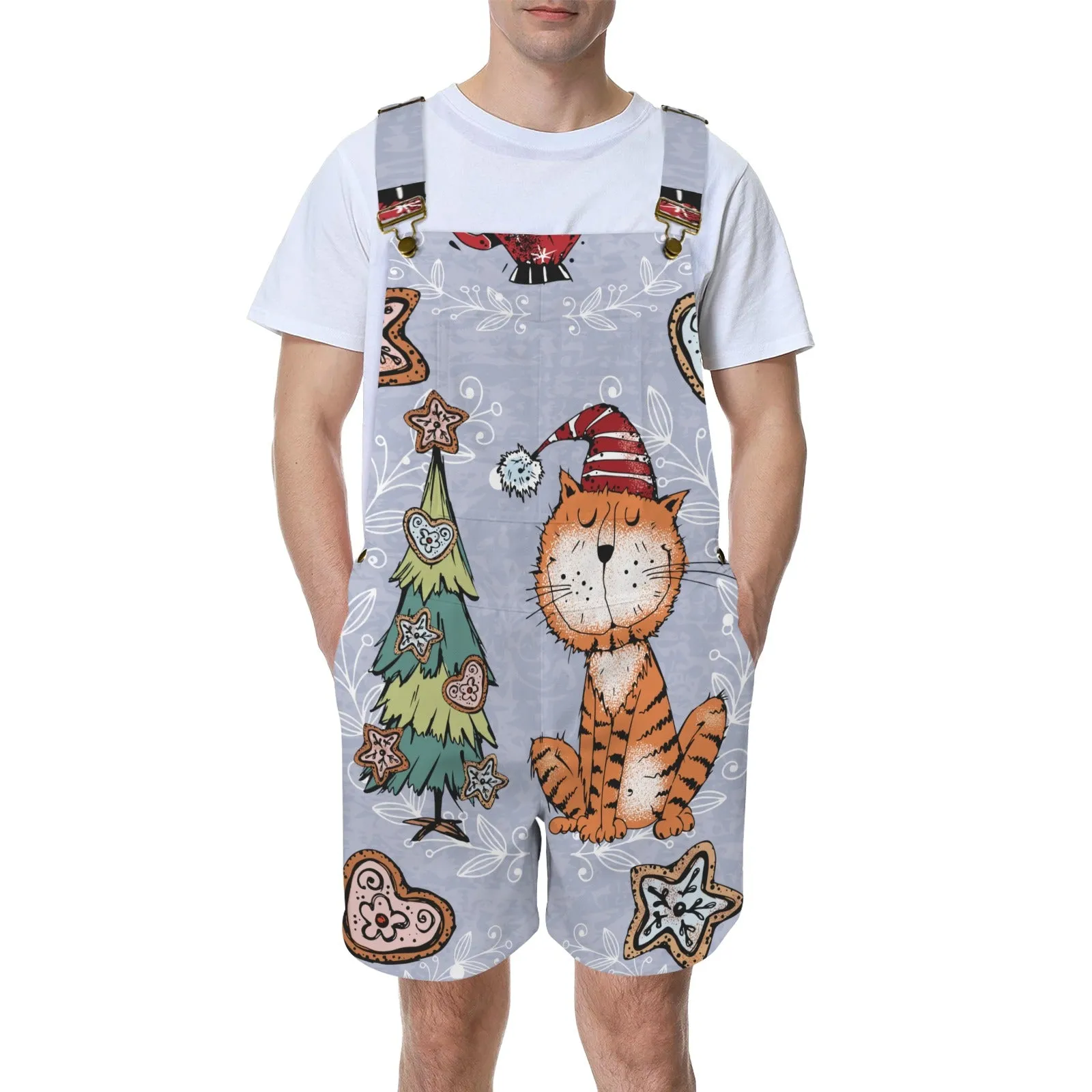 Whimsical Cat Emerson Easy-Wear Jumpsuit Unisex Shorts Suspender Jumpsuit