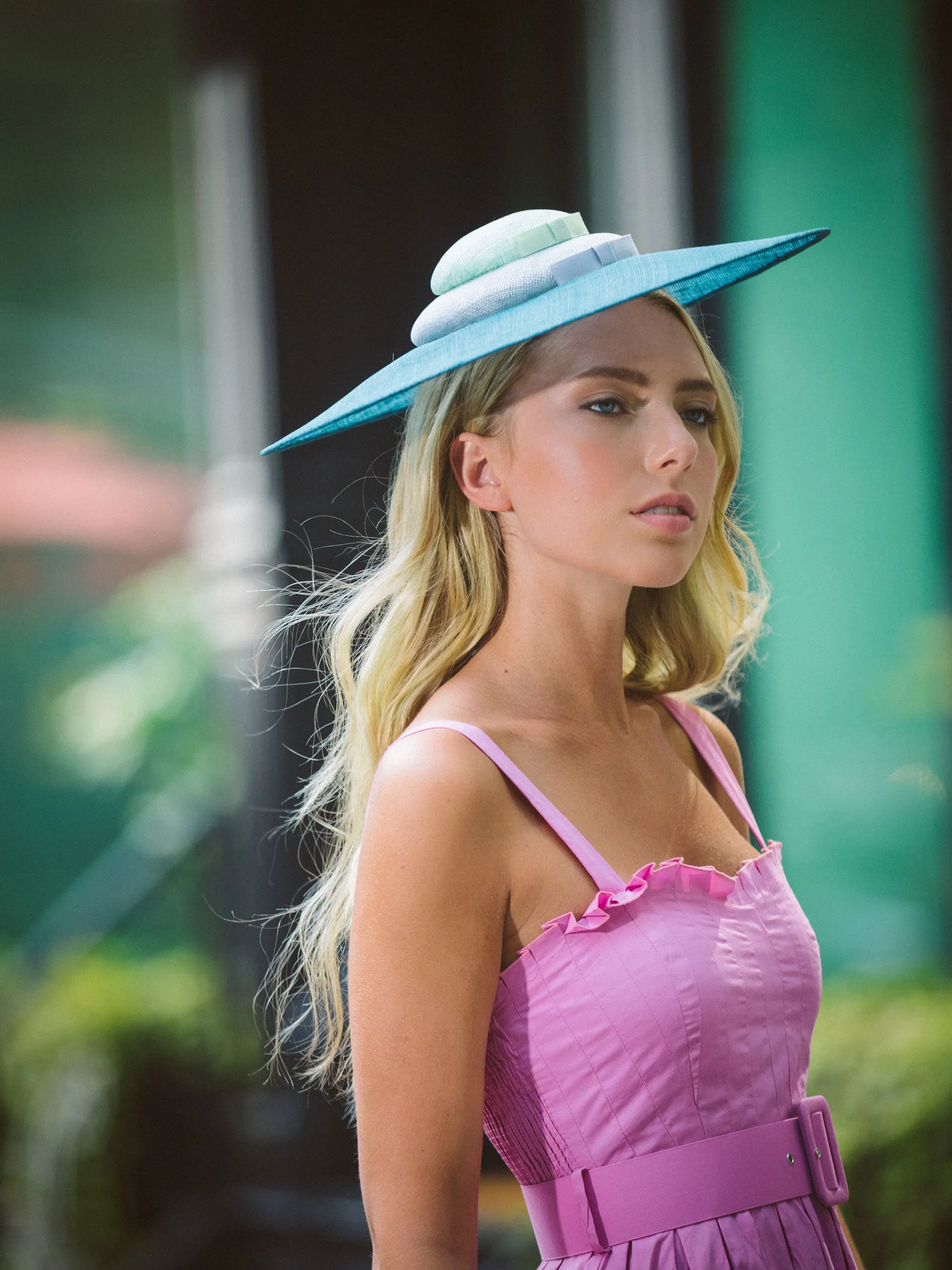 Whirlaway: Mint and Teal Straw Pyramid Derby Hat