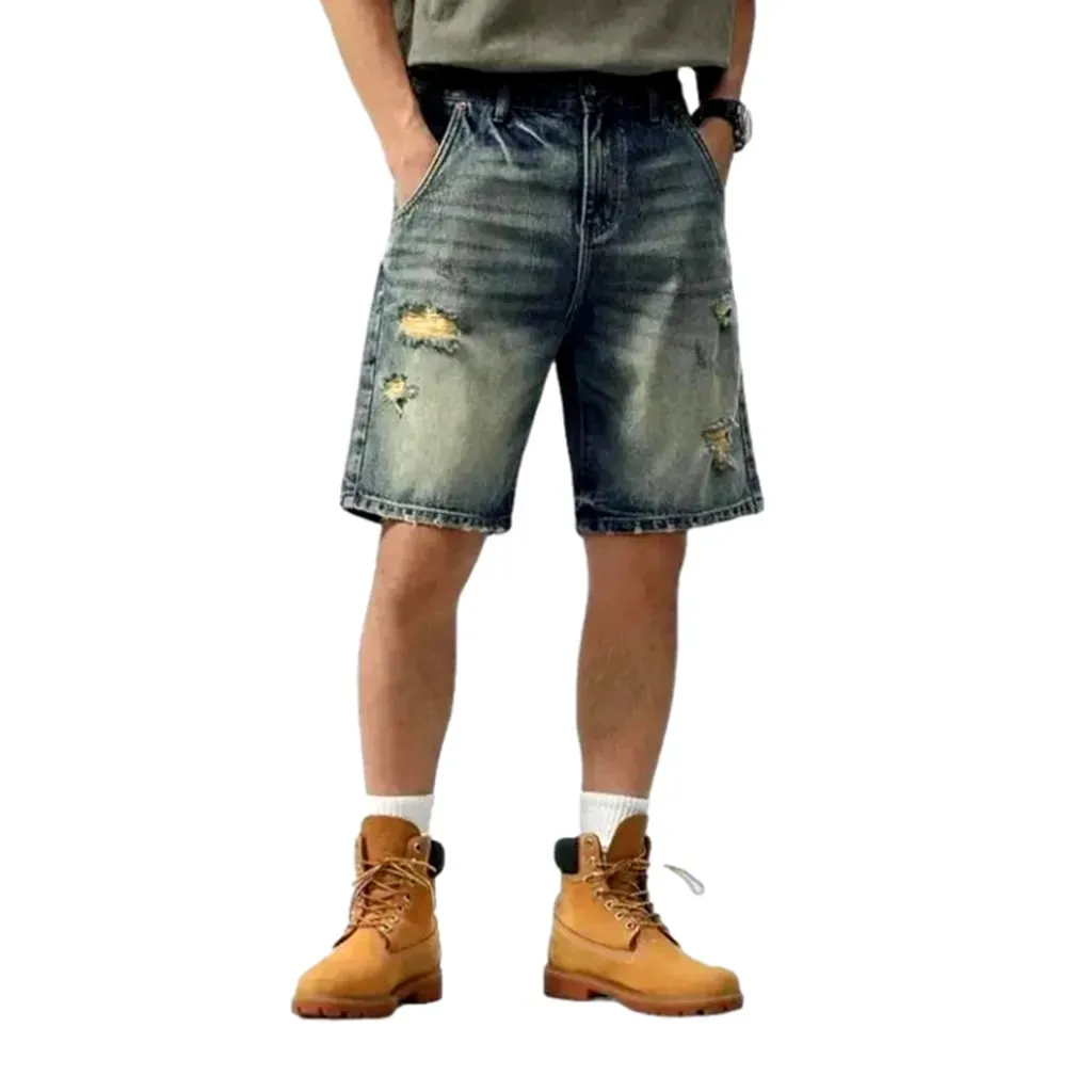 Whiskered distressed jeans shorts for men