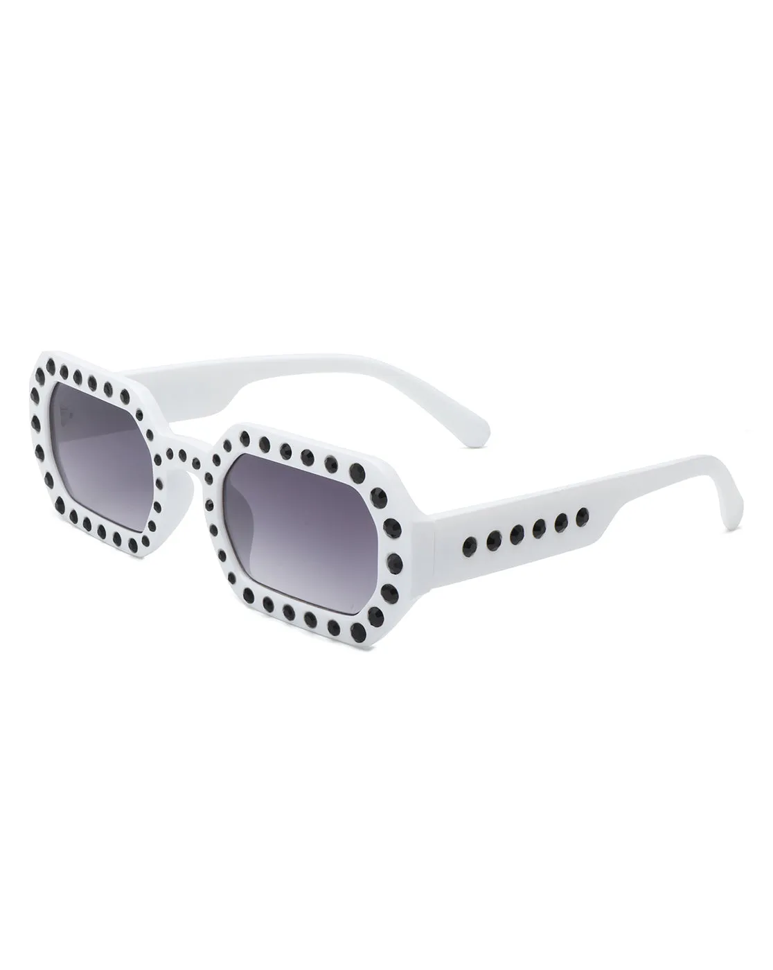 Whisp - Square Retro Rhinestone Tinted Geometric Fashion Sunglasses