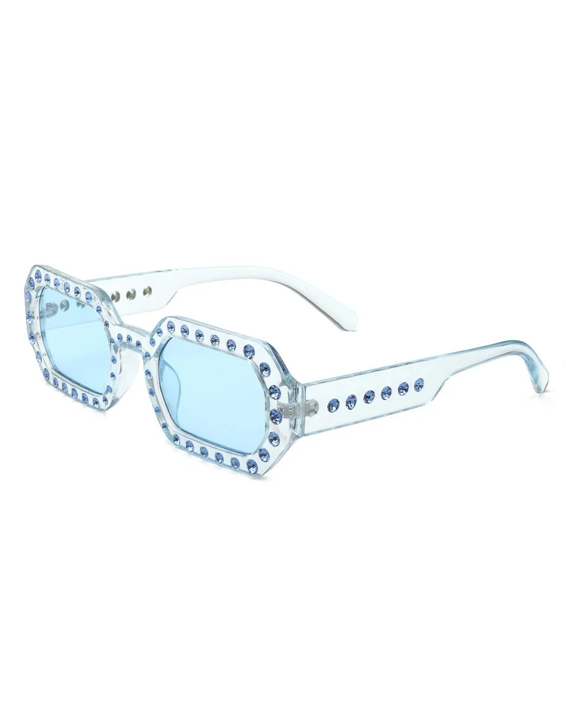 Whisp - Square Retro Rhinestone Tinted Geometric Fashion Sunglasses