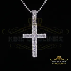 White 925 Sterling Silver Baguette CROSS Shape Pendant 3.22ct Cubic Zirconia