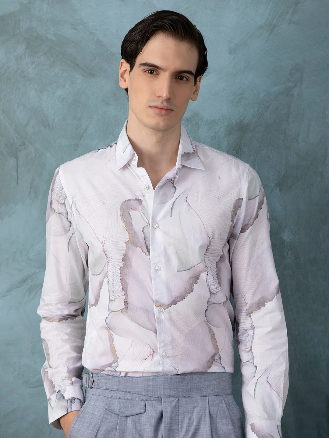 White Abstracted Printed Shirt