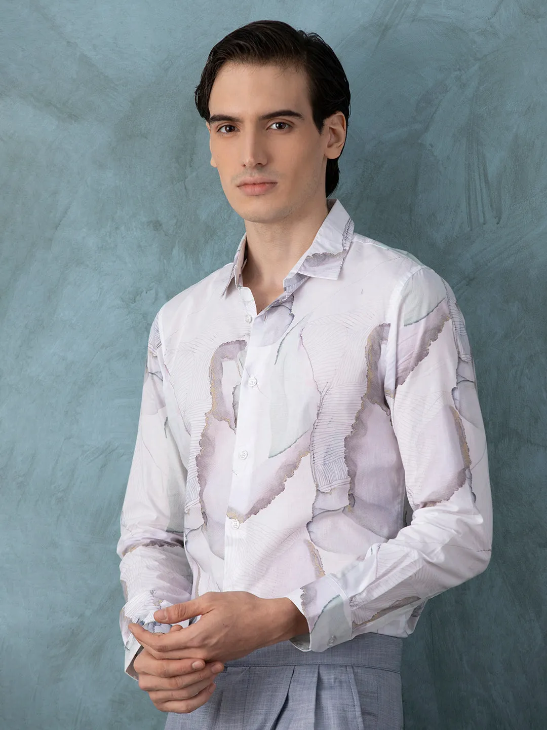 White Abstracted Printed Shirt