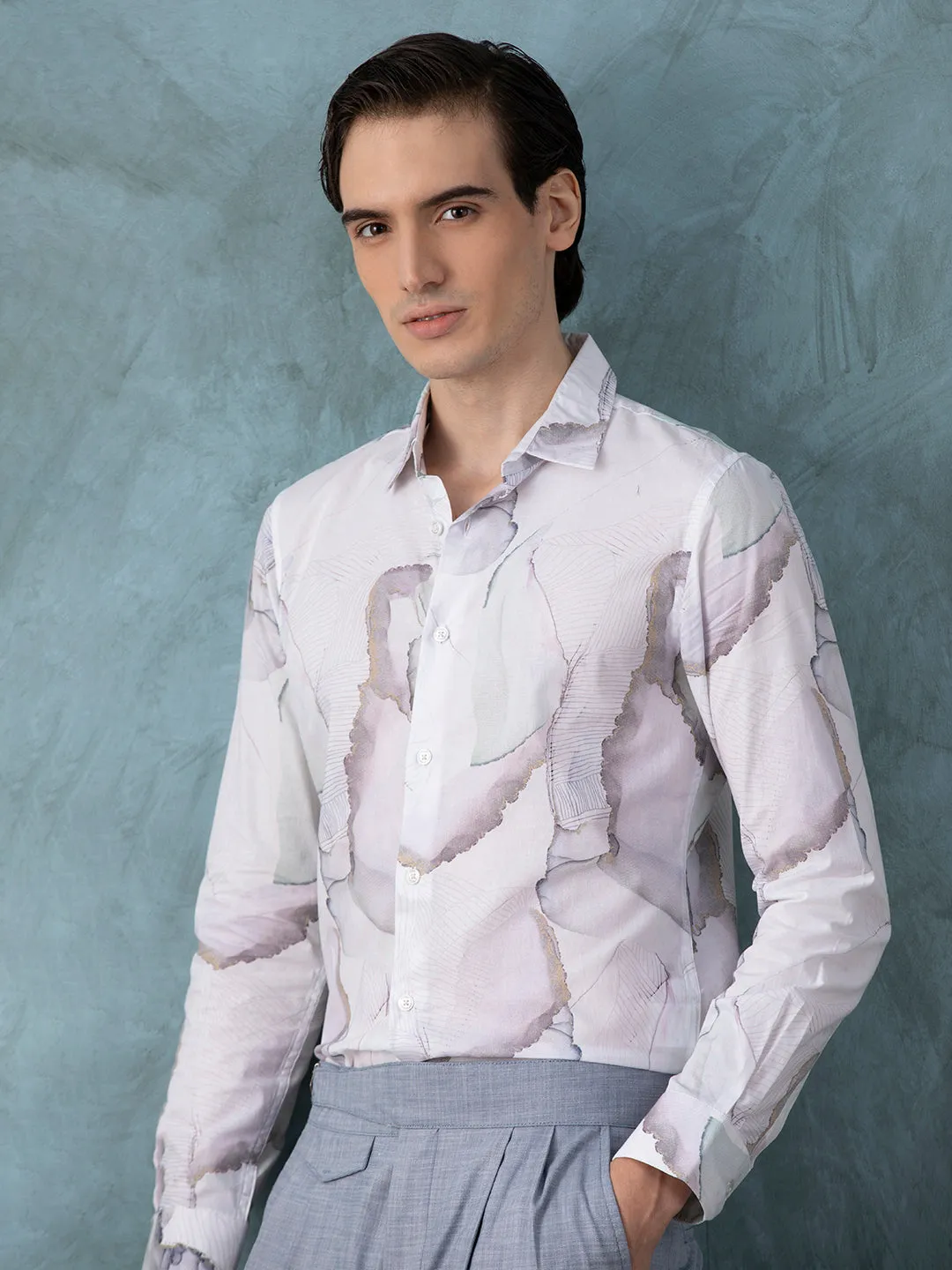 White Abstracted Printed Shirt