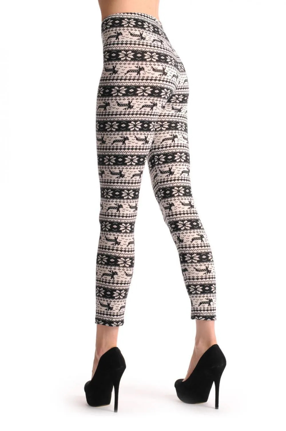 White & Black Reindeers Aztec Jacquard Knit